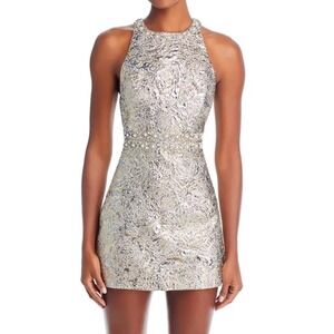 Alice + Olivia Silver Metallic Lace-Effect Mini Dress